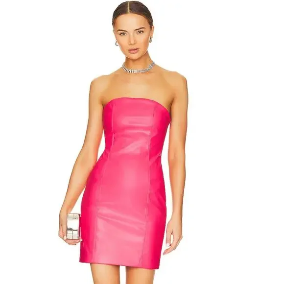 open lace back dress Pink Solid Color Leather Mini Dress (as1, Alpha, s, l, Regular, Regular,  Small) at Amazon Women's Clothing store main image 0